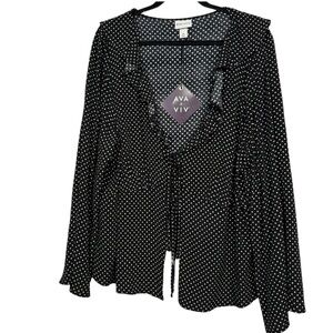 Black and White Ruffled Long Sleeve Blouse